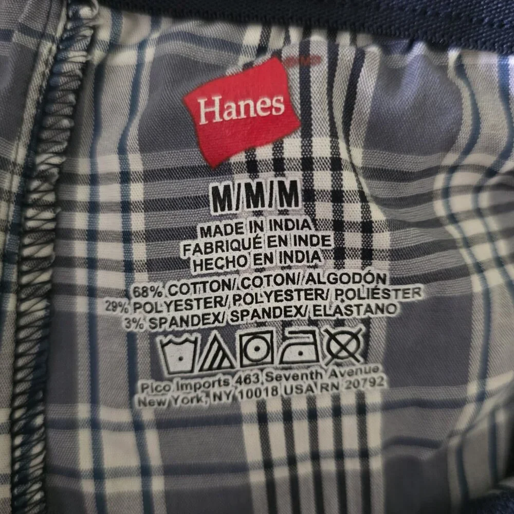 Hanes Woven Sleep Shorts Blue Plaid‎ Stretch Drawstring Mens Medium NEW NWOT